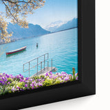 Extra large black wall art depicting a textured Swiss landscape on framed canvas, with colorful accents.