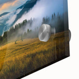 Large abstract wall art featuring a mid-century modernist design in vibrant hues on acrylic glass.