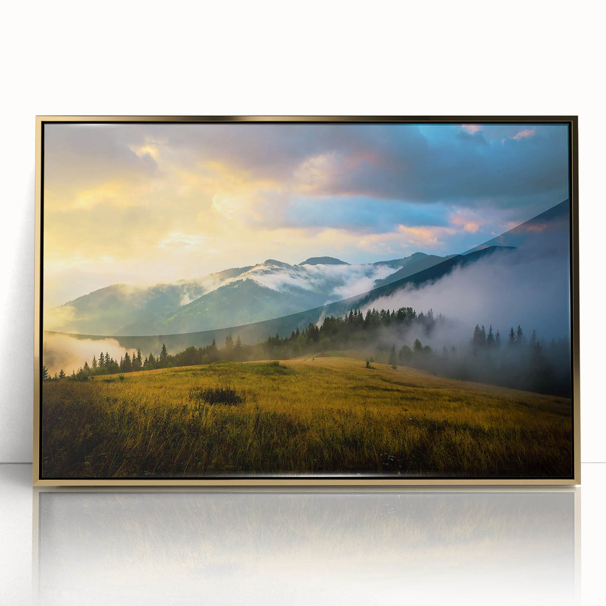 Framed acrylic print of a serene Ukrainian landscape in muted earth tones, ideal for modern art wall decor.