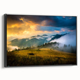 Black and white framed canvas depicting a vintage-style Ukrainian landscape, ideal for bedroom wall art.