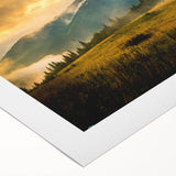 Art deco poster of a European scenery in muted earth tones on rolled canvas, suitable for dining room wall art.