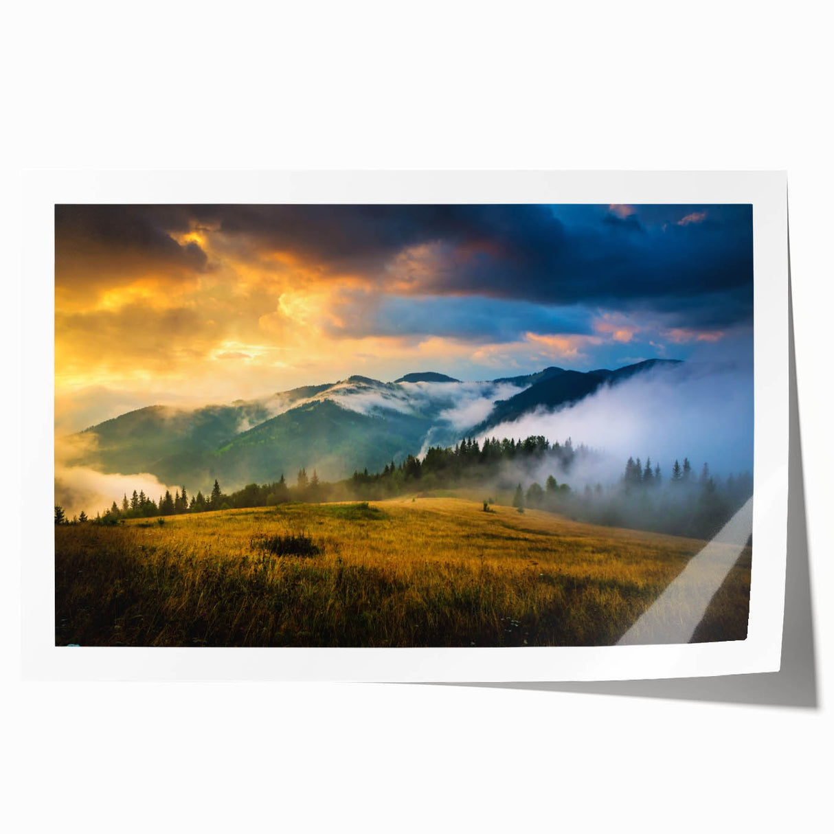 Extra large rolled print featuring a serene Ukrainian landscape with lush greenery and a tranquil river.
