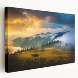 Large canvas featuring a serene Ukrainian landscape in soft blue and green tones, ideal for kitchen wall art.