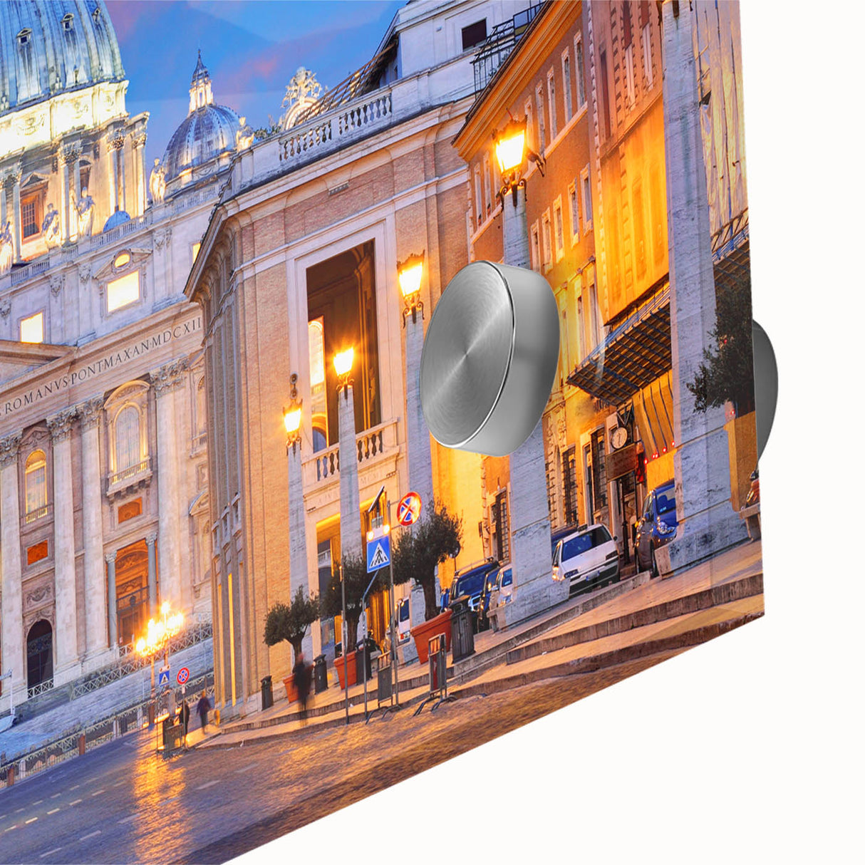 Large abstract wall art of the Vatican scenery in muted earth tones on acrylic glass, suitable for dining room ambiance.