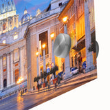 Large abstract wall art of the Vatican scenery in muted earth tones on acrylic glass, suitable for dining room ambiance.