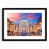 Colorful abstract art print of a European cityscape, in a large black frame with mat, suitable for living room decor.