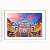 Abstract art print of the Vatican scenery in muted earth tones on a framed white mat, ideal for dining room decor.