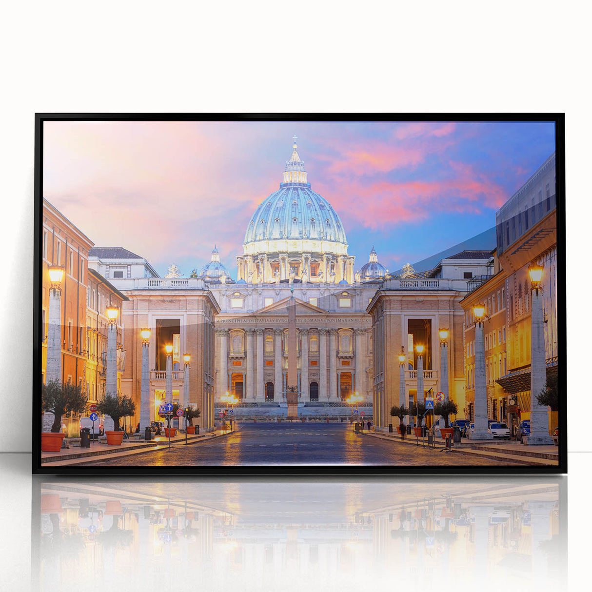 Large abstract wall art featuring the Vatican scenery in muted earth tones on framed acrylic.