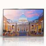 Mid-century modernist art of the Vatican scenery in silver-framed acrylic, ideal for modern art wall decor.