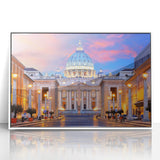 Acrylic print of the Vatican scenery in muted earth tones, framed in white, suitable for modern art wall decor.