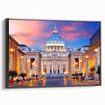 Black and white vintage poster art of the Vatican landscape on framed canvas, suitable for bedroom wall decor.