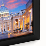Black wall art featuring a textured depiction of the Vatican, with vibrant colors, on a large framed canvas.