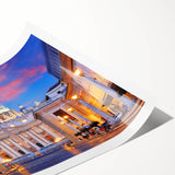 Extra large wall art of line art flowers over a scenic European Vatican backdrop, printed on rolled canvas.