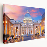 Side view of a stretched canvas depicting the Vatican scenery in muted earth tones, suitable for kitchen wall art.