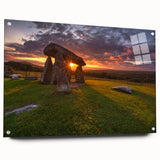 Large abstract wall art depicting a serene Welsh landscape in muted green and blue tones, acrylic print.