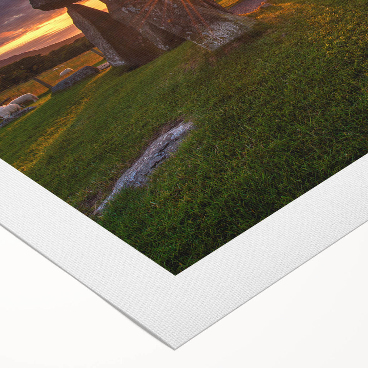 Art deco poster of a Welsh landscape in muted earth tones on rolled canvas, suitable for dining room decor.