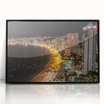 Framed acrylic print of a large abstract depiction of Acapulco scenery in mid-century modernist style.