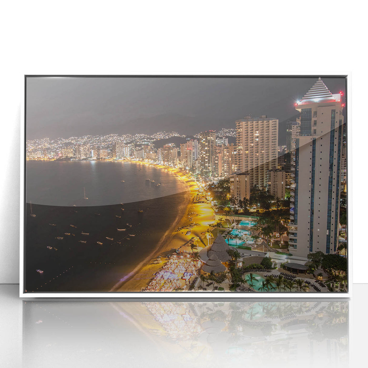 Framed acrylic print of Acapulco scenery with vibrant ocean and sky tones, ideal for modern art wall decor.
