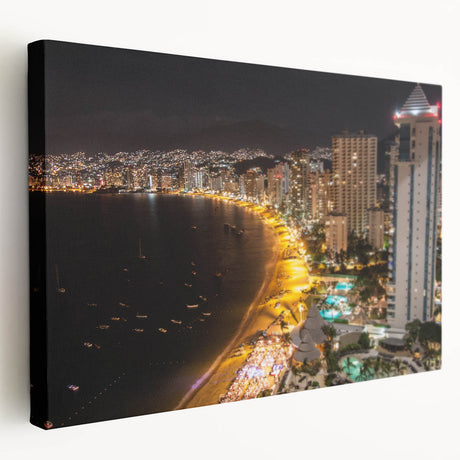 Large stretched canvas featuring a scenic Acapulco landscape with vibrant sunset hues, ideal for kitchen wall art.