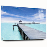 Acrylic print of Cancun scenery in vivid blue and green tones, suitable for dining room decor.