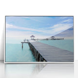 Framed acrylic print of Cancun scenery in art deco style, featuring pastel shades, ideal for modern art wall decor.