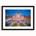 Extra large framed abstract art print depicting a colorful, textured depiction of Mexico City, ideal for living room decor.
