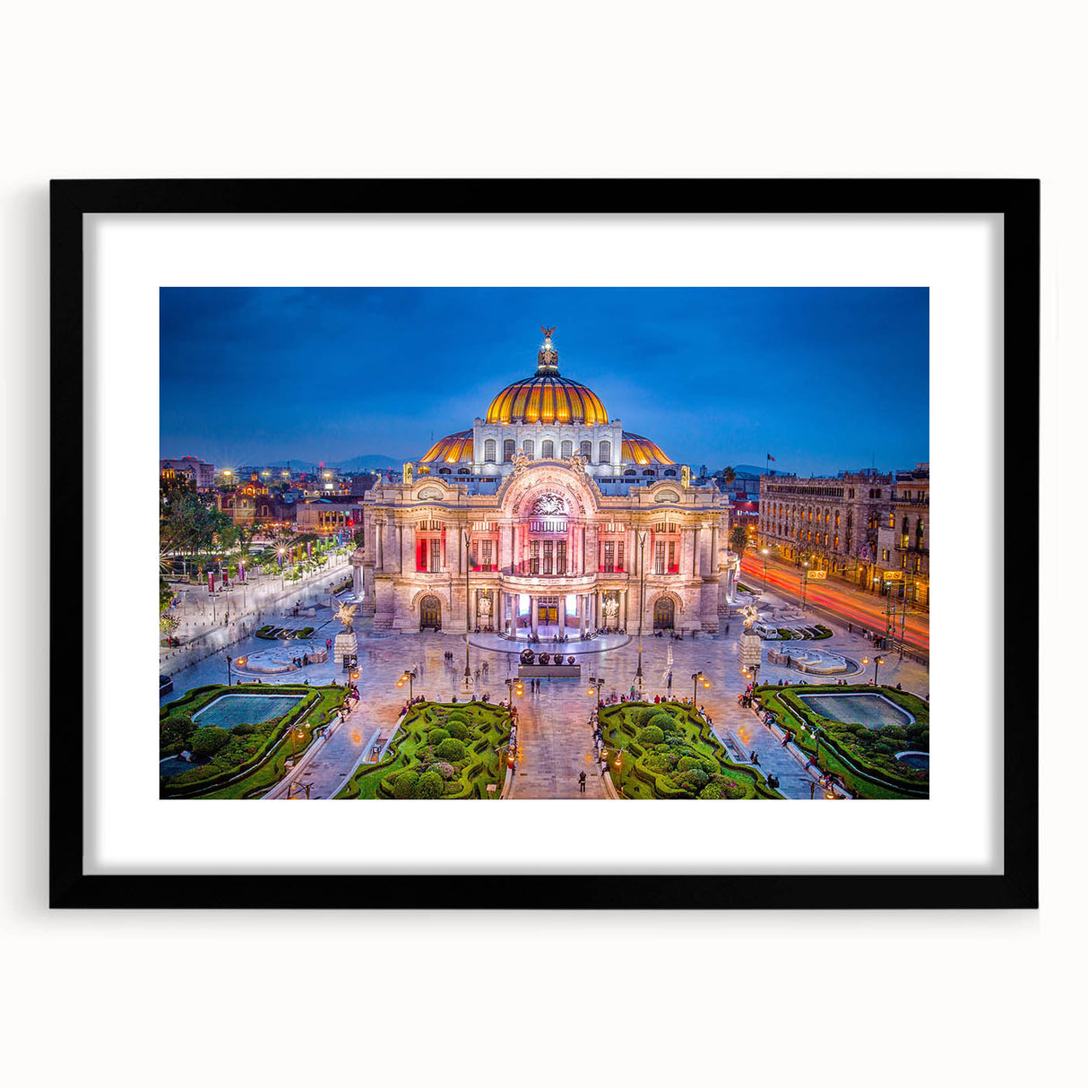 Extra large framed abstract art print depicting a colorful, textured depiction of Mexico City, ideal for living room decor.