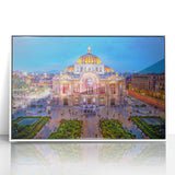 Acrylic print of Mexico City skyline in art deco style with pastel colors, ideal for modern art wall decor.