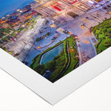 Art deco poster of Mexico City skyline in muted earth tones on a rolled canvas, suitable for dining room decor.