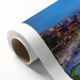 Art Deco style poster of Mexico City skyline in pastel shades on rolled canvas, ideal for nursery wall art.