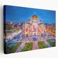 Large stretched canvas featuring a colorful abstract rendition of Mexico City, ideal for kitchen wall art.