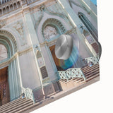 Mid-century modernist style large abstract art print of Guanajuato, Mexico, in vibrant colors on acrylic glass.