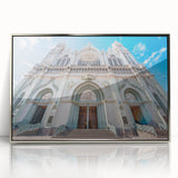 Framed acrylic print of Guanajuato, Mexico, featuring mid-century modernist style with vibrant colors.