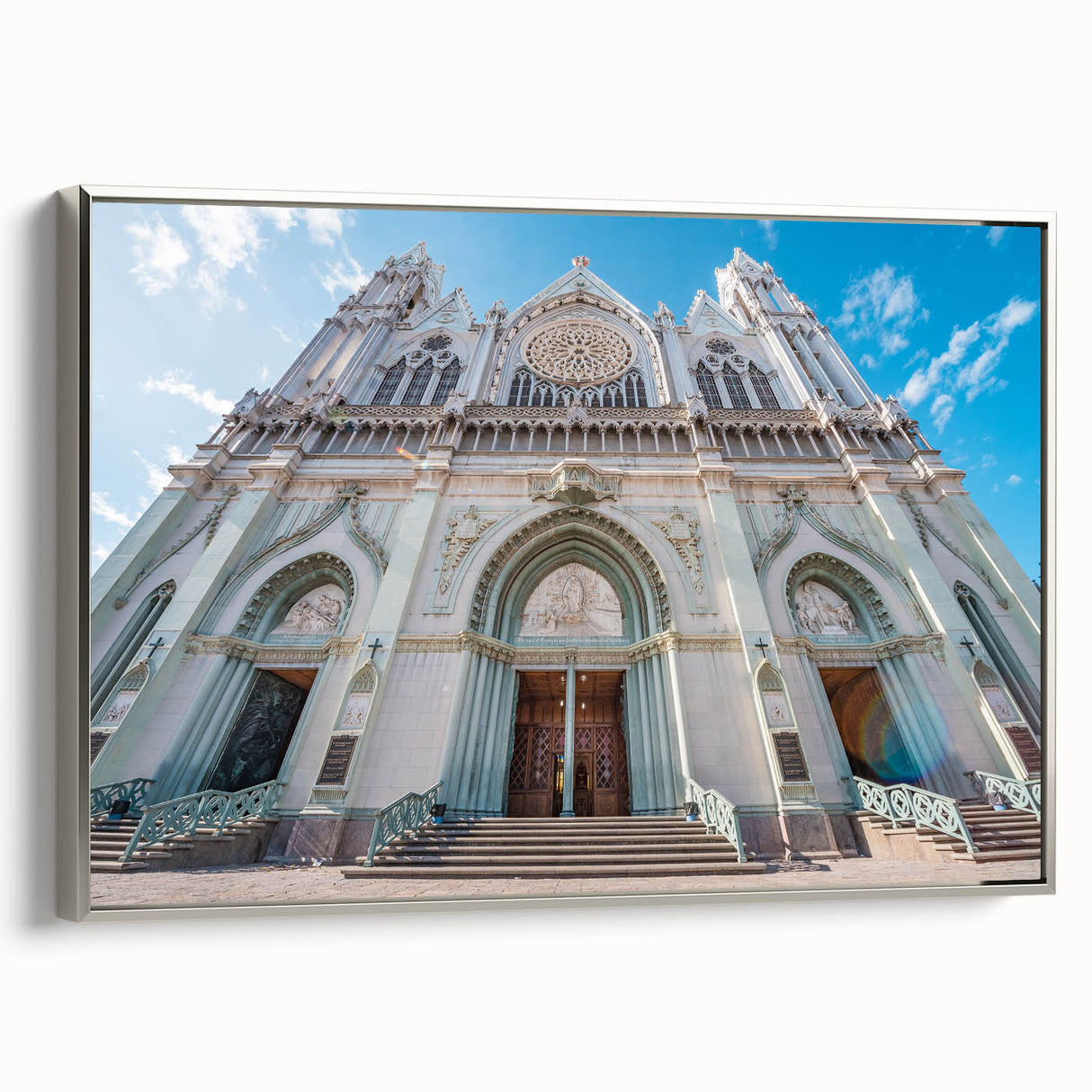 Framed canvas featuring a colorful landscape art painting of Guanajuato, Mexico.