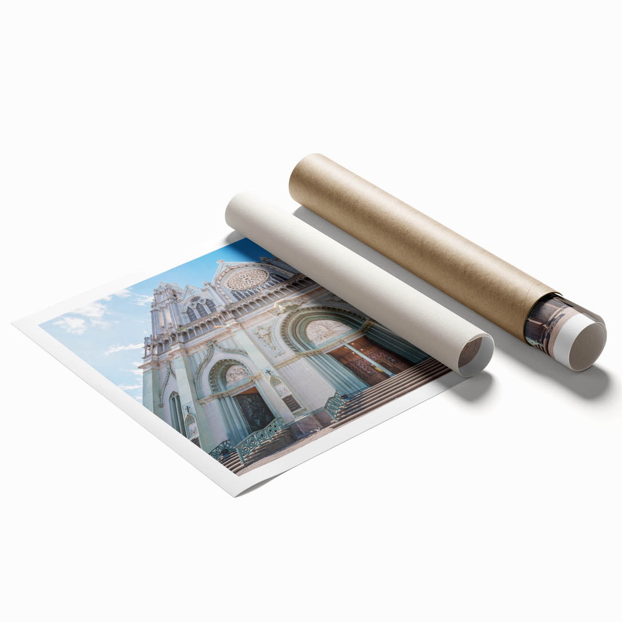 Rolled print of Guanajuato, Mexico scenery with vibrant floral details, ideal for large living room or bathroom wall art.