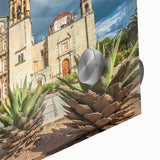Large abstract wall art depicting a scenic Oaxaca landscape in mid-century modernist style on acrylic glass.