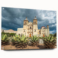 Acrylic print of a large abstract depiction of Oaxaca scenery in vibrant earth tones, ideal for dining room or bedroom decor.