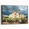 Black and white framed canvas of Oaxaca landscape, vintage poster style, ideal for bedroom wall art.
