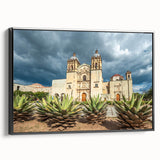 Black and white framed canvas of Oaxaca landscape, vintage poster style, ideal for bedroom wall art.