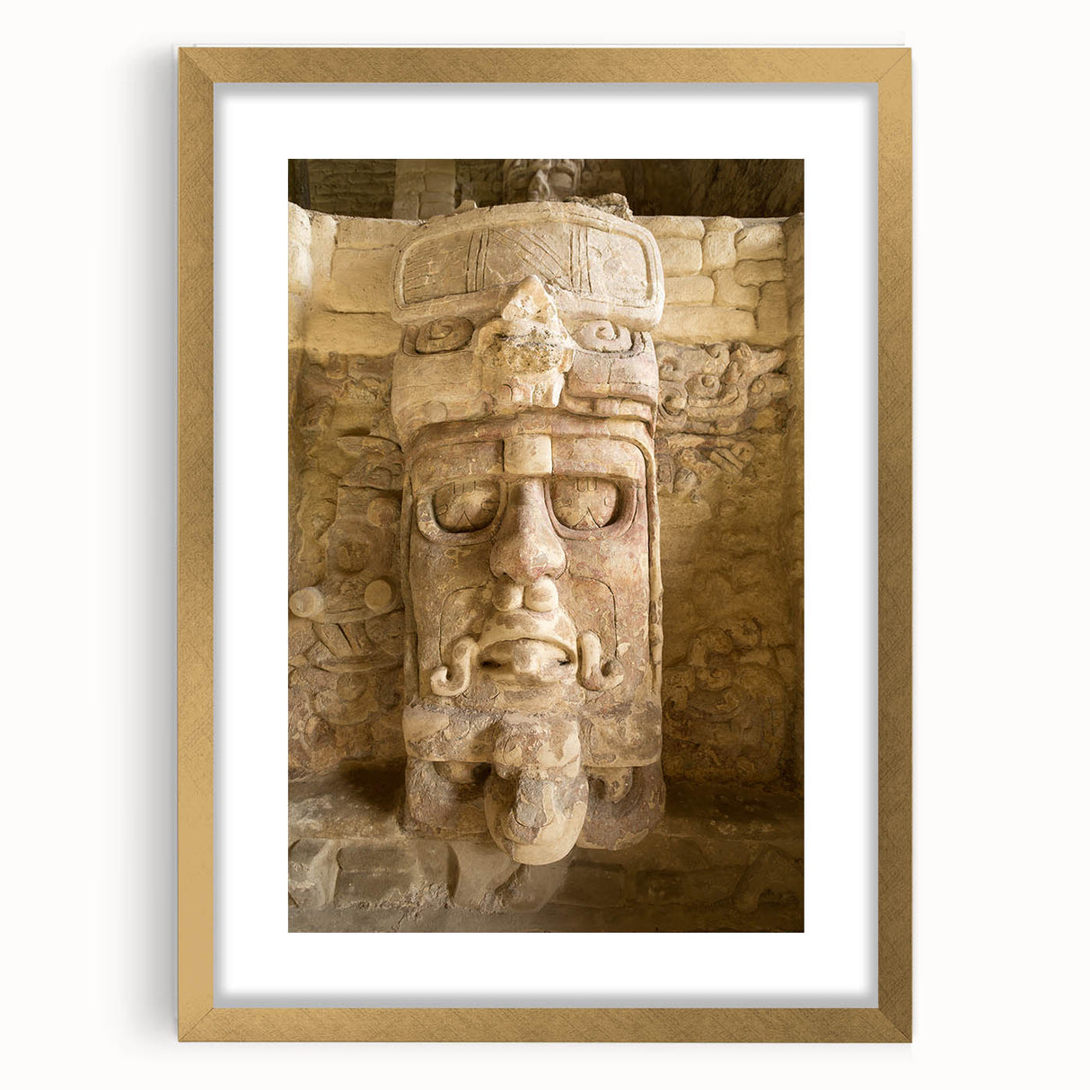 Extra large abstract art print of Quintana Roo scenery in gold frame, with textured details, ideal for living room decor.