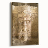 Framed canvas featuring a vintage-style landscape painting of Quintana Roo, with muted earth tones, ideal for bedroom decor.