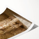 Extra large wall art featuring line art flowers in muted greens and whites on a rolled print.