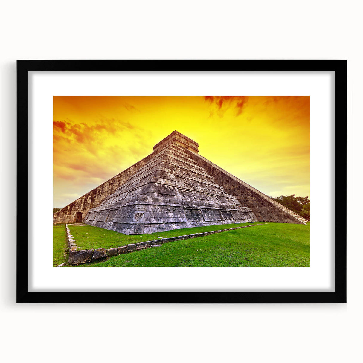 Extra large framed abstract art print depicting colorful, textured scenery of Yucatán, ideal for living room decor.