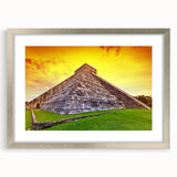 Textured abstract art print depicting a serene Yucatan landscape in muted earth tones, framed in silver.