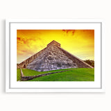 Abstract art print depicting a vibrant Yucatan scenery in a white-framed mat, suitable for dining or bedroom decor.