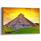 Framed canvas depicting a vintage-style landscape of Yucatan, Mexico, in muted gold and black tones.
