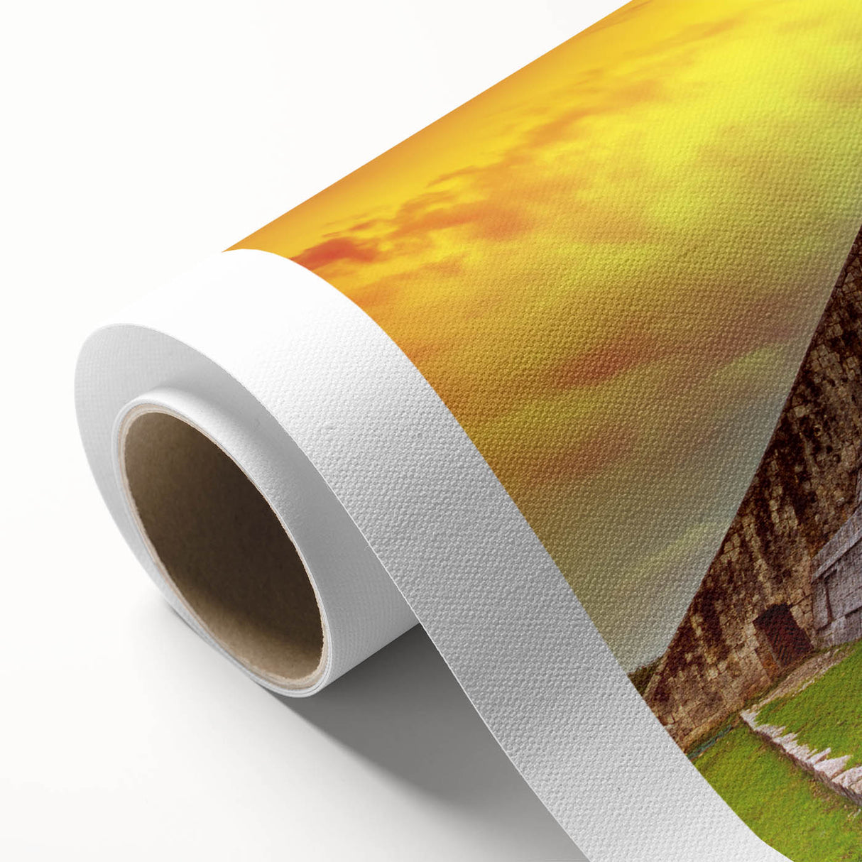 Art deco poster of Yucatan scenery in pastel shades on rolled canvas, suitable for nursery wall art or dining room decor.