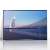 Acrylic print of Dubai skyline in art deco style, featuring pastel shades, ideal for modern art wall decor.