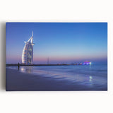 Black and white stretched canvas of Dubai skyline, ideal for kitchen wall art.