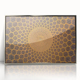 Mid-century modernist art depicting the scenery of the Middle East in Iran, framed in silver acrylic.